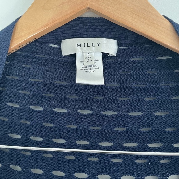 Milly Navy Pointelle Hole Silk Cardigan - Picture 2 of 12